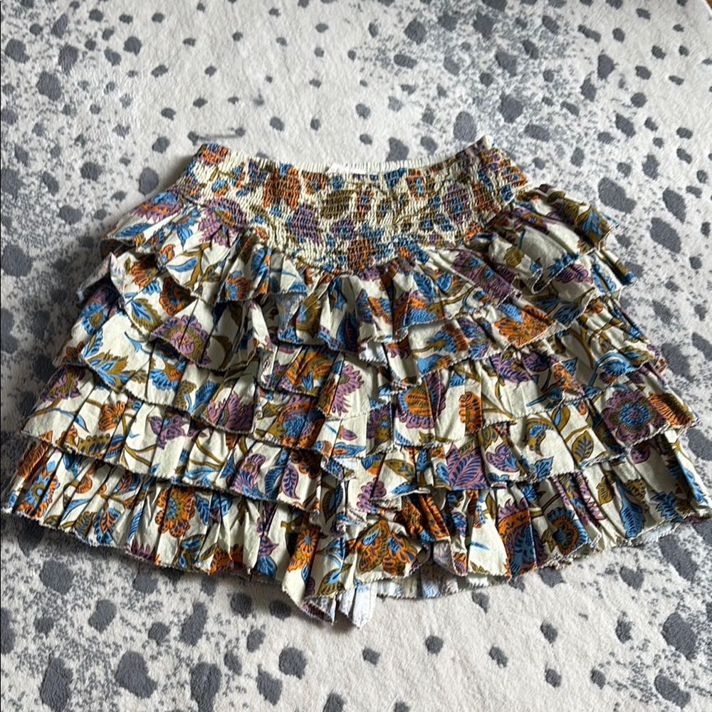 Blue and Orange Bubble Mini Skirt with Ruffled Tiers